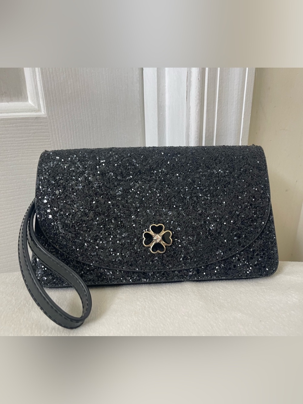 kate spade Black Glitter Wristlet Clutch